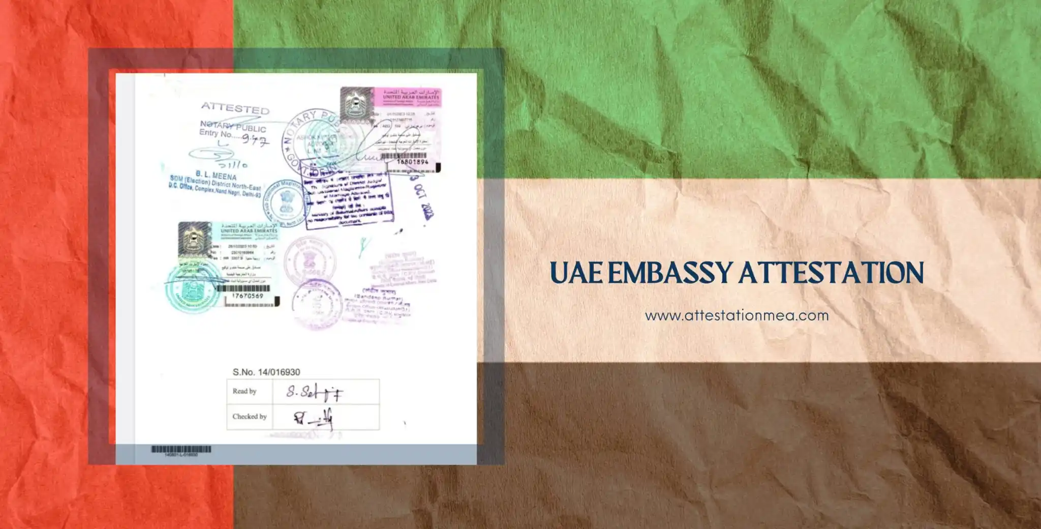 UAE Embassy Attestation stamp example on Indian document – degree, marriage, and commercial certificate legalization for UAE in Chennai, Mumbai, Delhi, Bangalore, Kerala, and all India.
