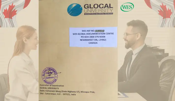 WES document envelope from Glocal University India for Canada credential assessment sample image